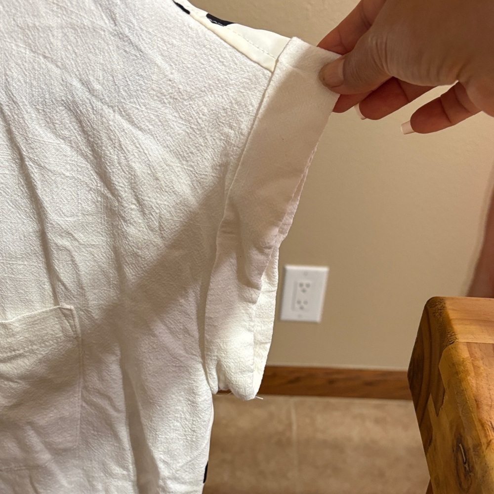 Umgee White Button Down Shirt with Black Polka Dots - Picture 5 of 9